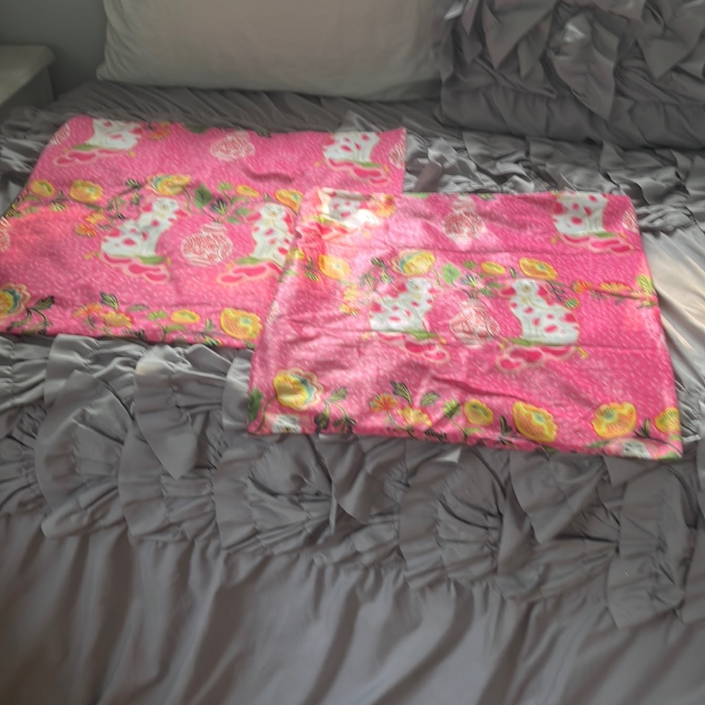 2 Pink Chinoiserie Decorative Pillow Cases.